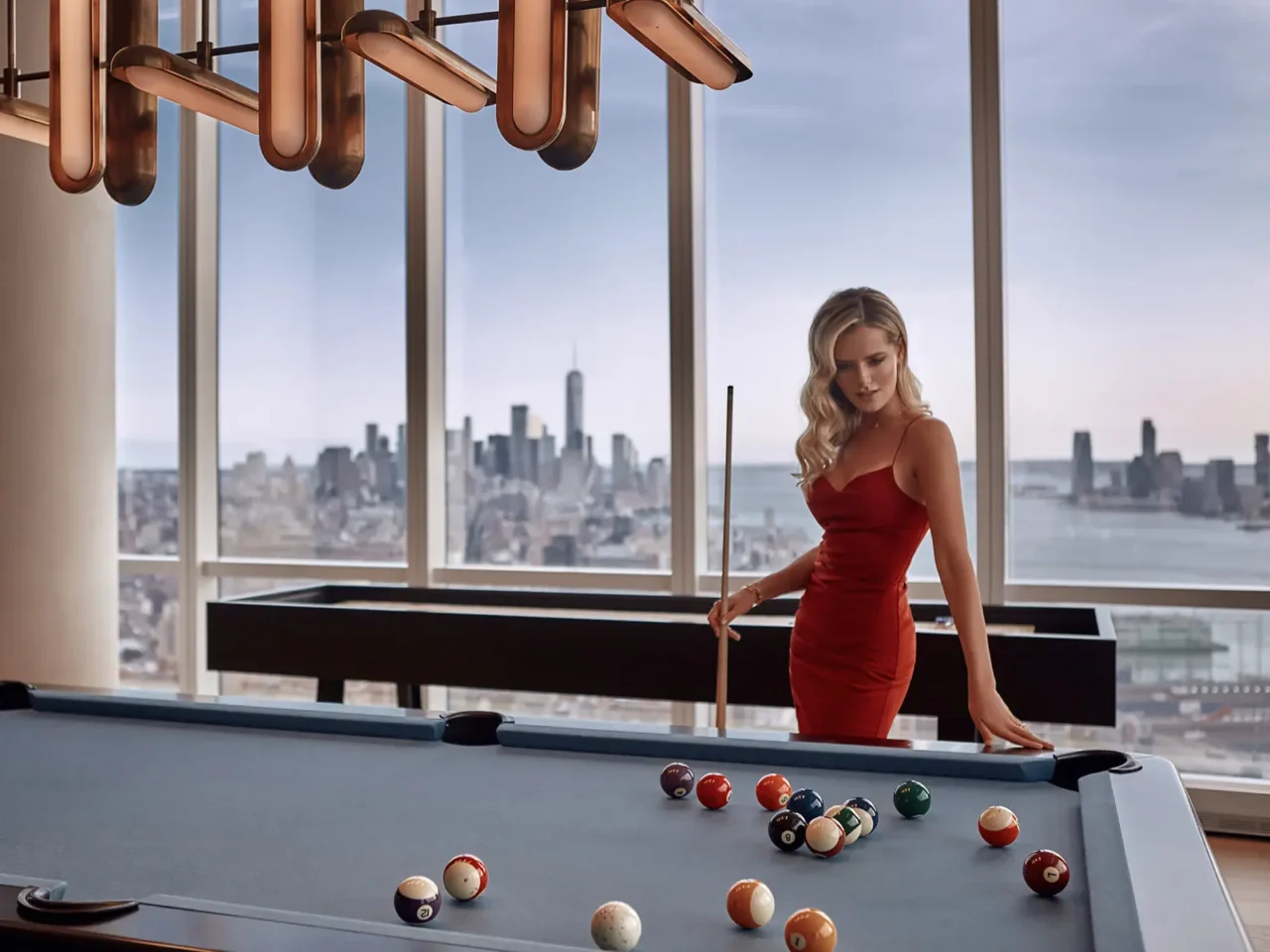 Fashion lifestyle photography in billiards room